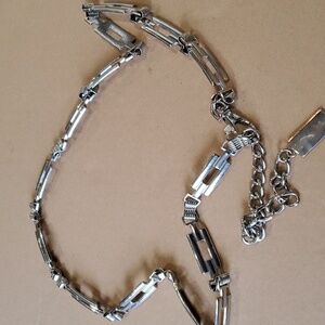 Silver Boho metal chain rectangle belt 36 inches long Hanging clasp